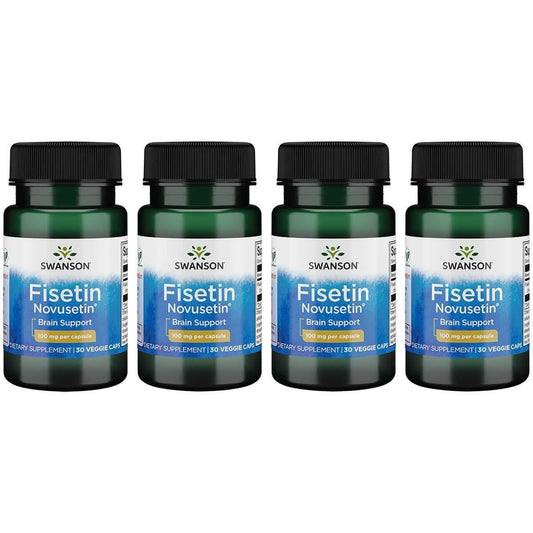 Swanson Fisetin 100 mg bottle front, potential support for focus and daily cognition.