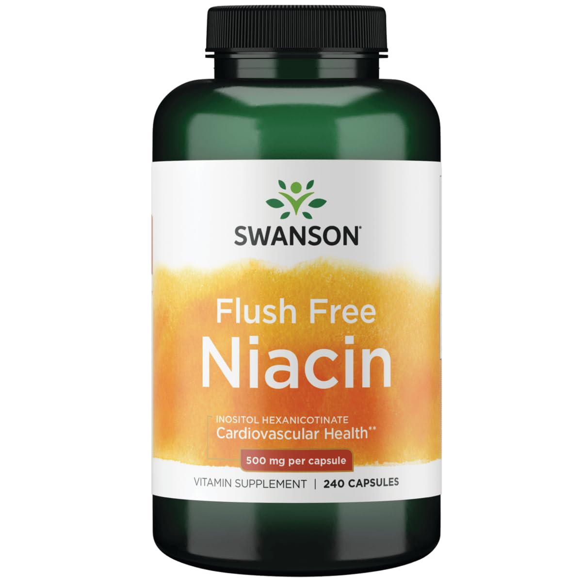 Swanson Flush Free Niacin 500mg bottle shows packaging and non-flushing formula