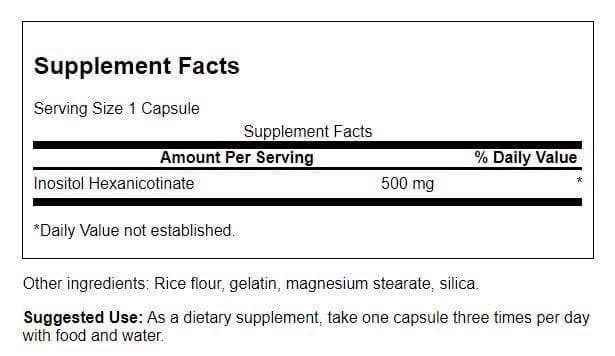 Close-up of Swanson Flush Free Niacin 500mg capsules for easy-swallow daily use