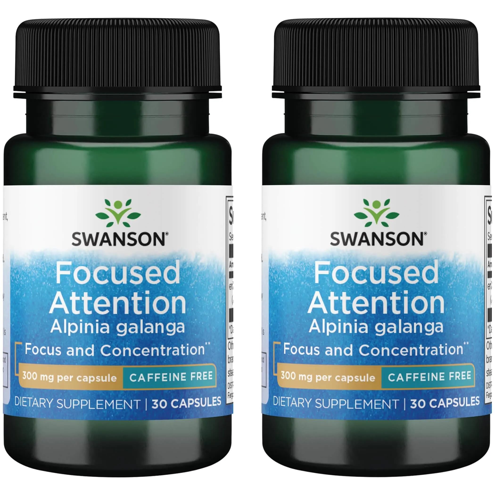 Swanson Focused Attention Alpinia Galanga bottle with caffeine-free formula for mental clarity