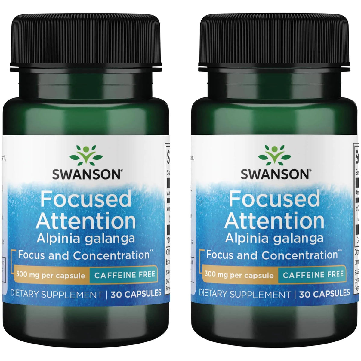 Swanson Focused Attention Alpinia Galanga bottle with caffeine-free formula for mental clarity