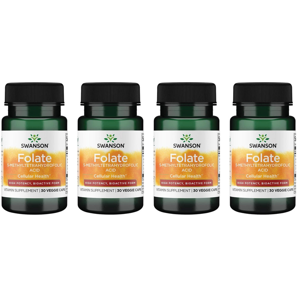 Swanson Folate 5-MTHF bottle pour highlighting bioactive folate for heart health and red blood cell support
