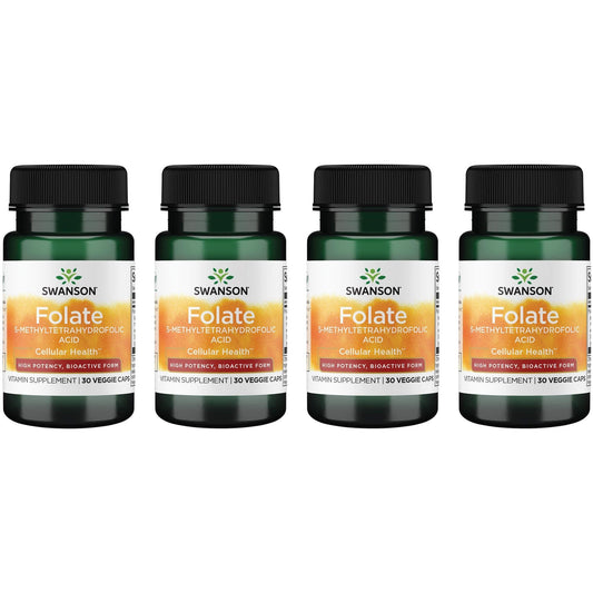 Swanson Folate 5-MTHF bottle pour highlighting bioactive folate for heart health and red blood cell support