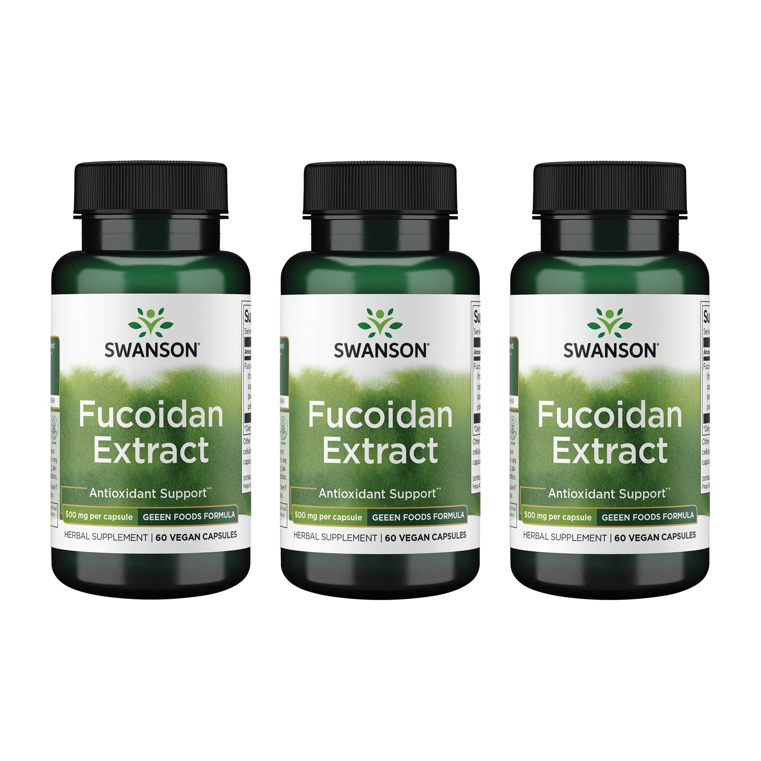 Swanson Fucoidan extract bottle front displaying 60 veggie capsules for immune support