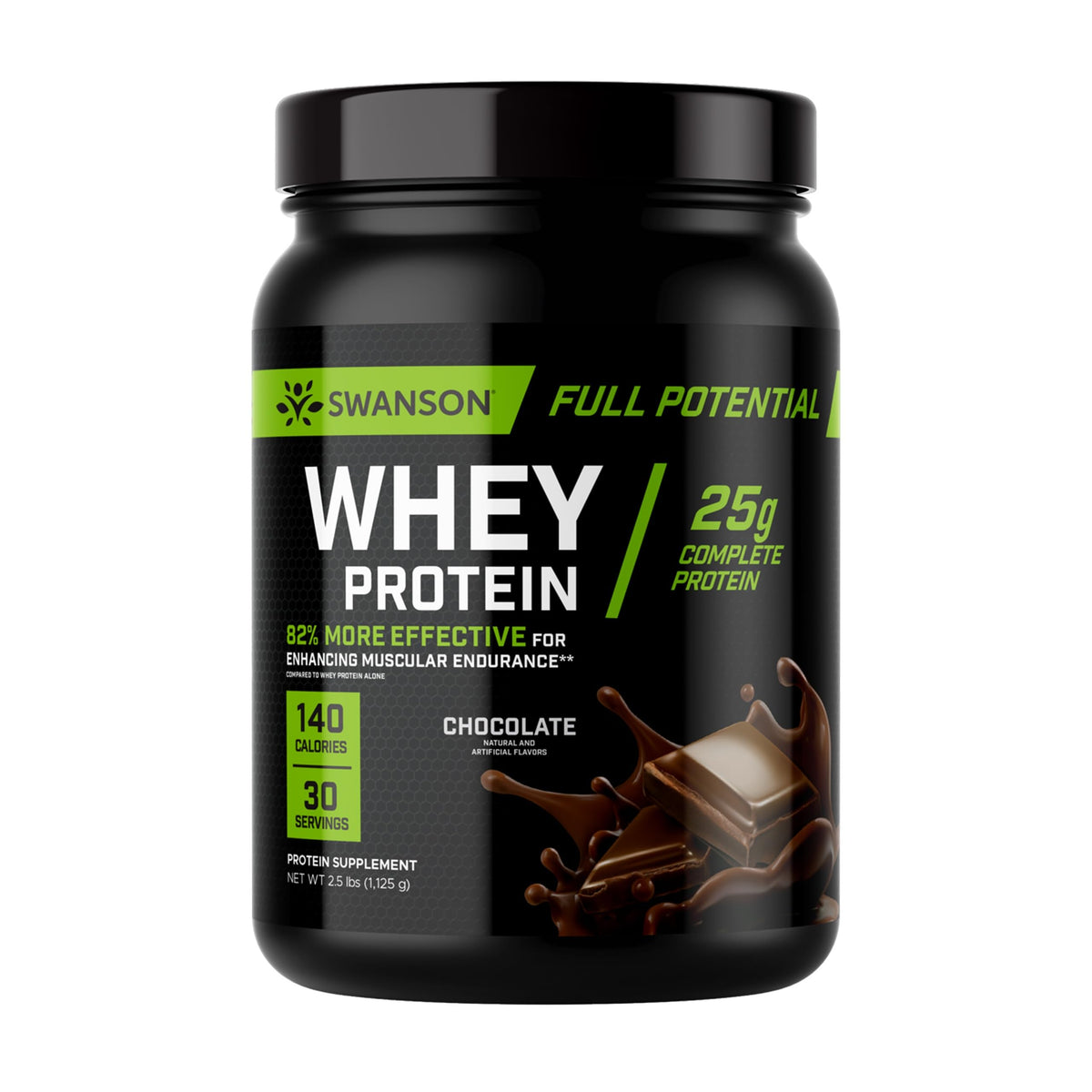Swanson Full Potential Whey Protein chocolate bottle for steady workout fuel