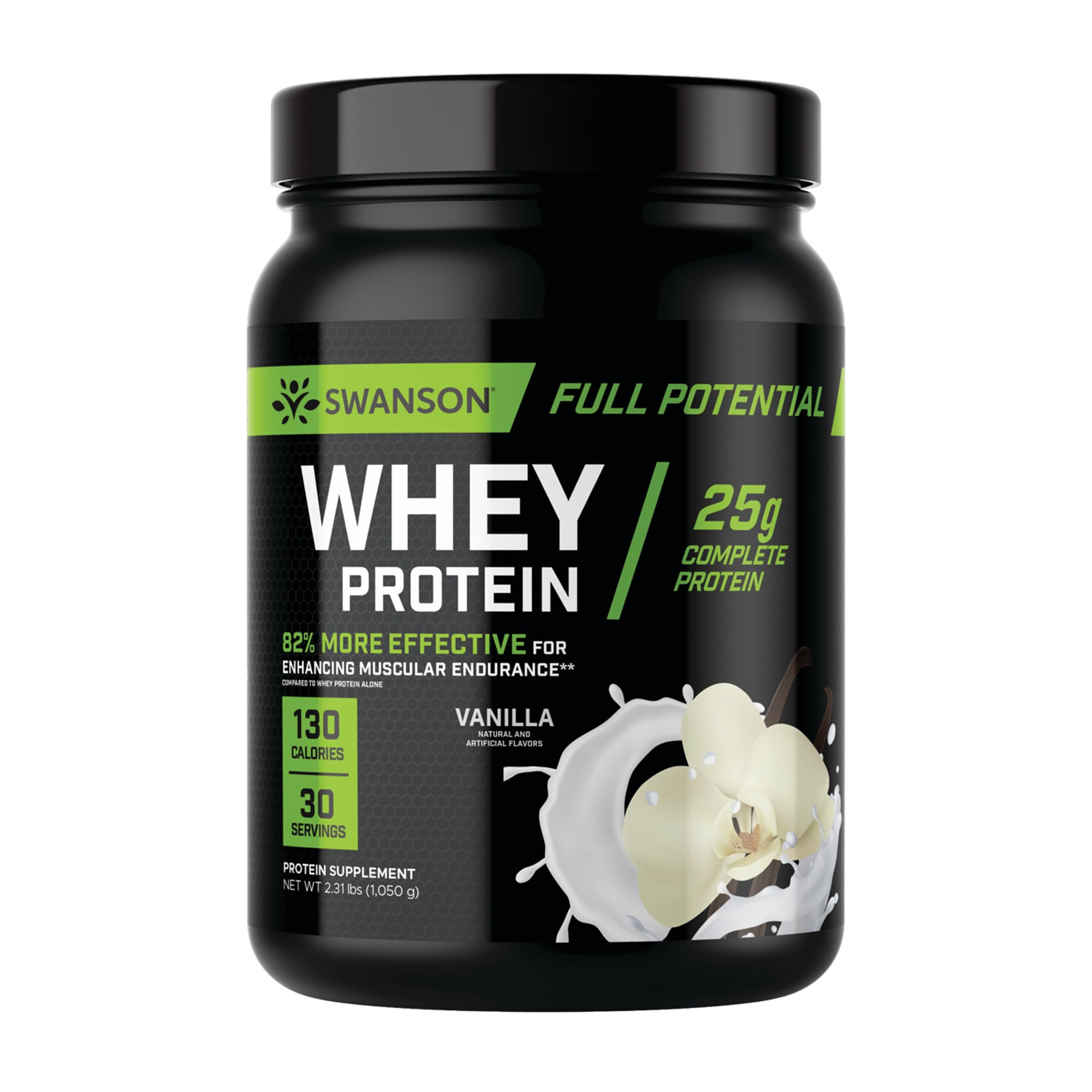 Swanson Full Potential Whey Protein Vanilla bottle for convenient protein fueling