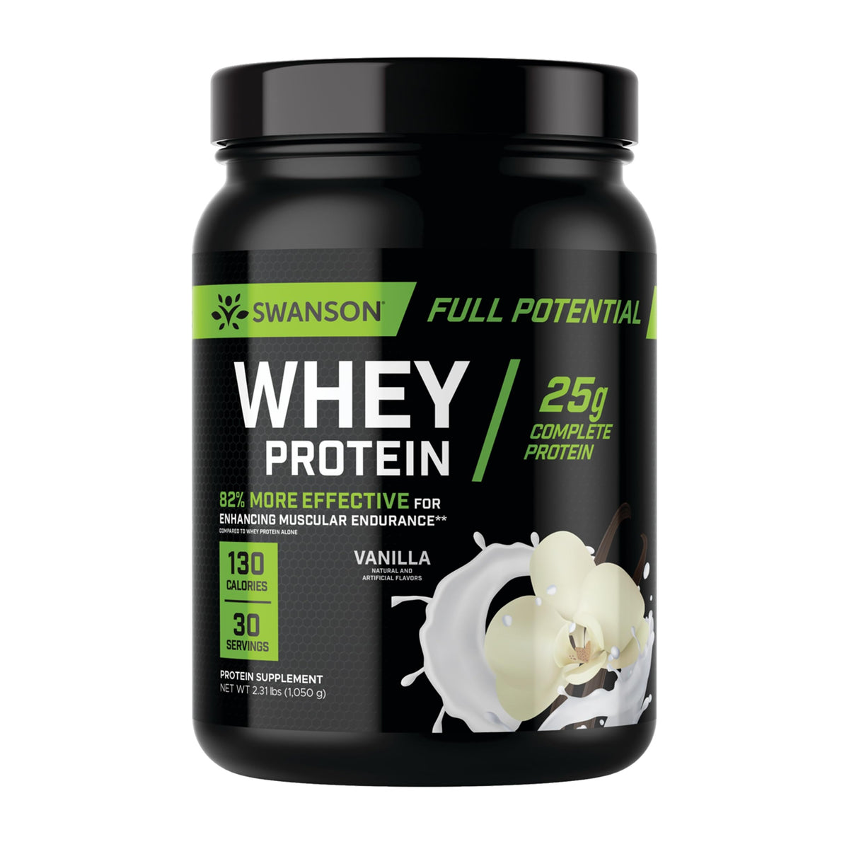Swanson Full Potential Whey Protein Vanilla bottle for convenient protein fueling