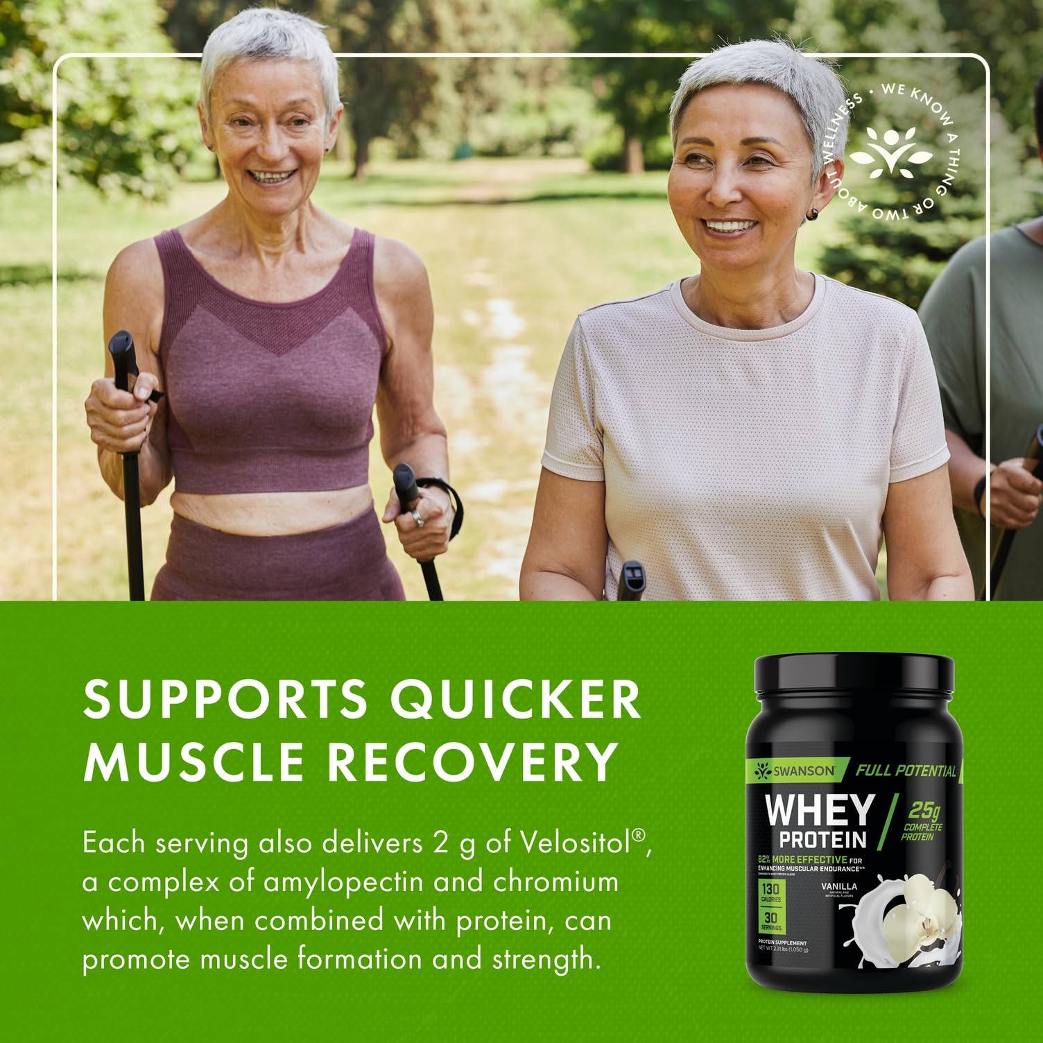 Swanson Full Potential Whey Protein Vanilla shake over ice for a refreshing workout drink