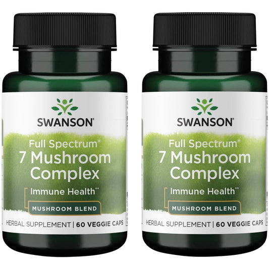 Swanson Full Spectrum 7 Mushroom Complex capsules close-up for daily wellness support