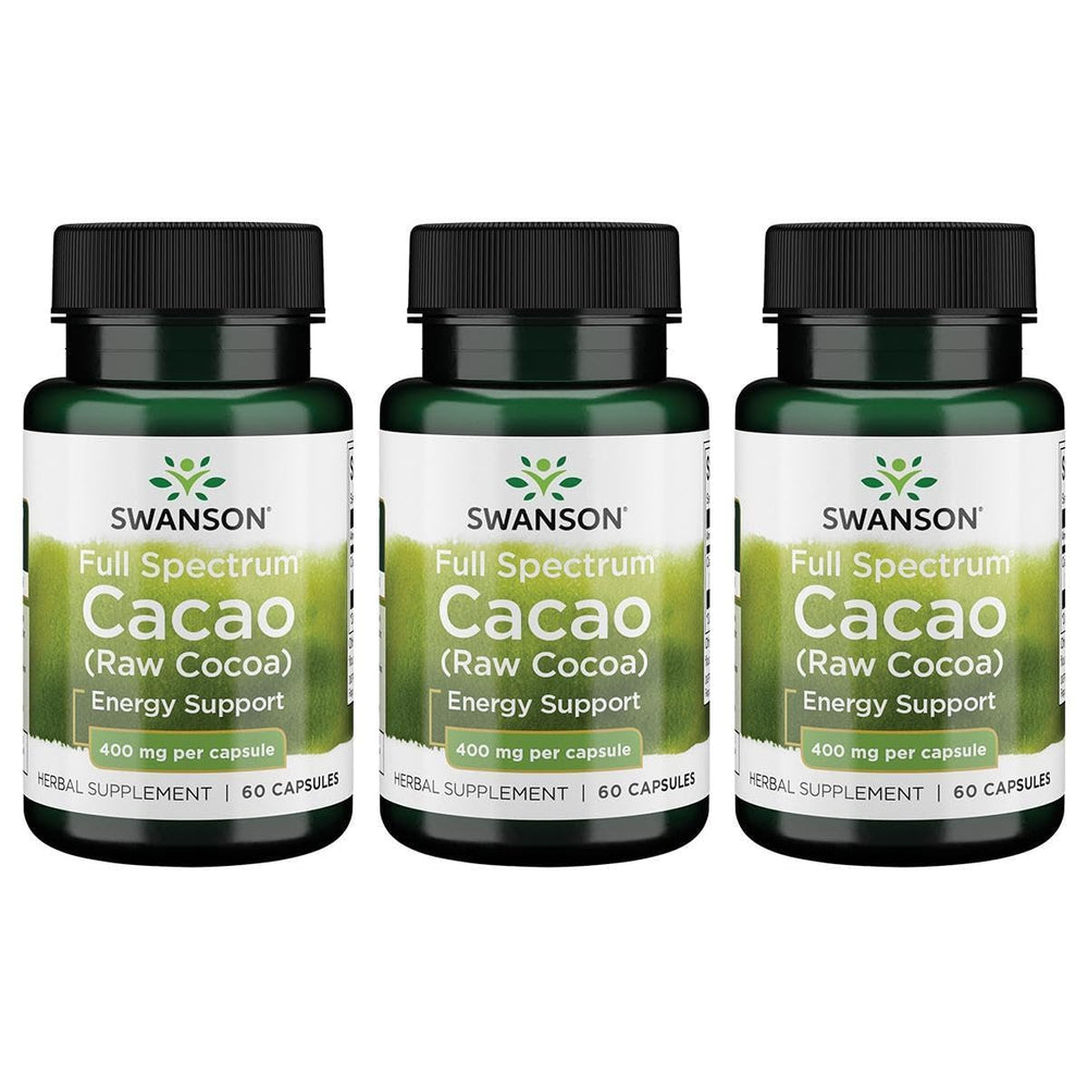 Swanson Full Spectrum Cacao bottle 3-pack for natural energy support and daily wellness.