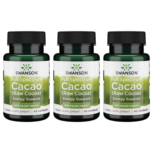 Swanson Full Spectrum Cacao bottle 3-pack for natural energy support and daily wellness.