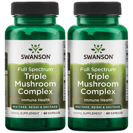 Swanson Full Spectrum Triple Mushroom Complex bottle for daily wellness and energy support.