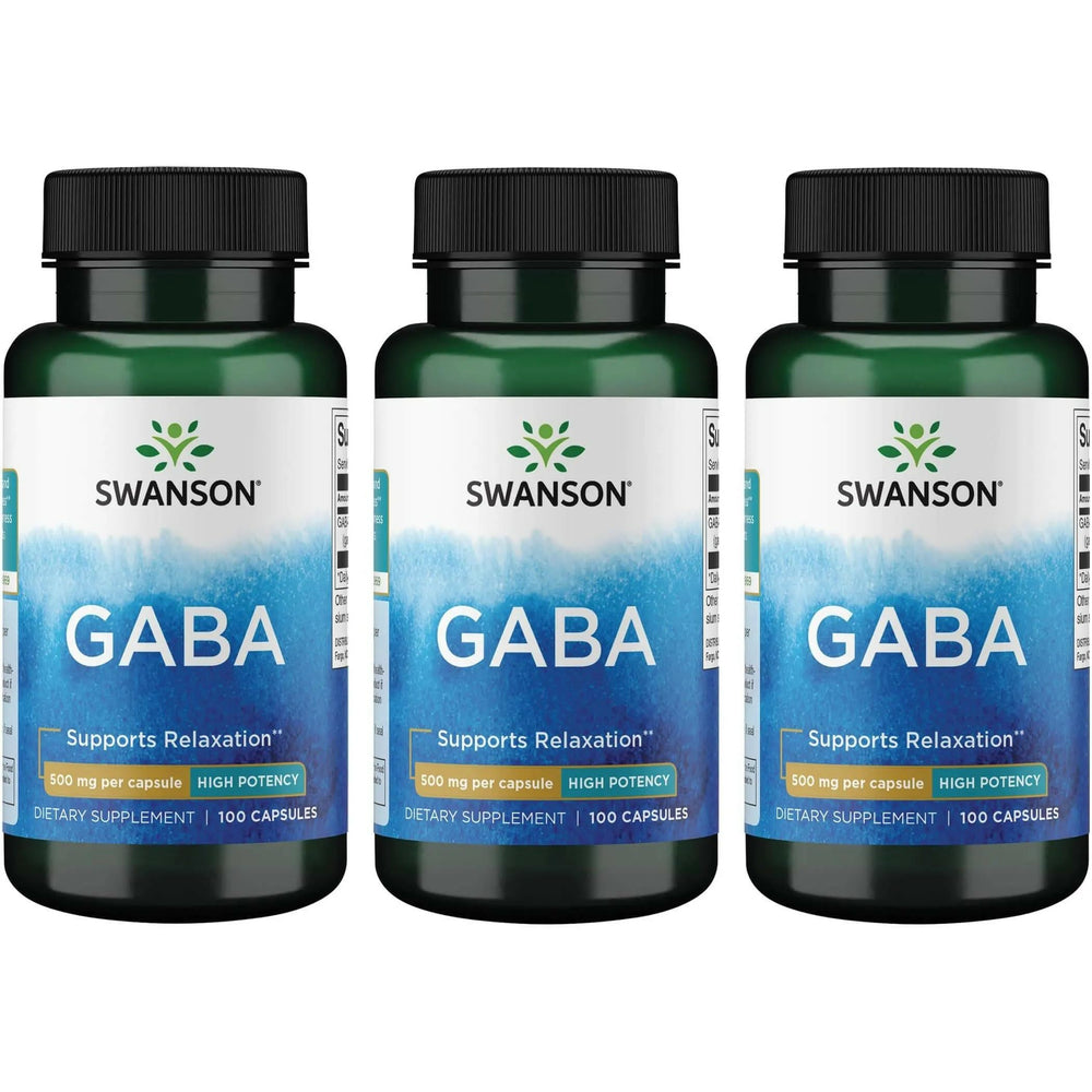Swanson GABA bottle pour highlights calm evenings and restful sleep support.