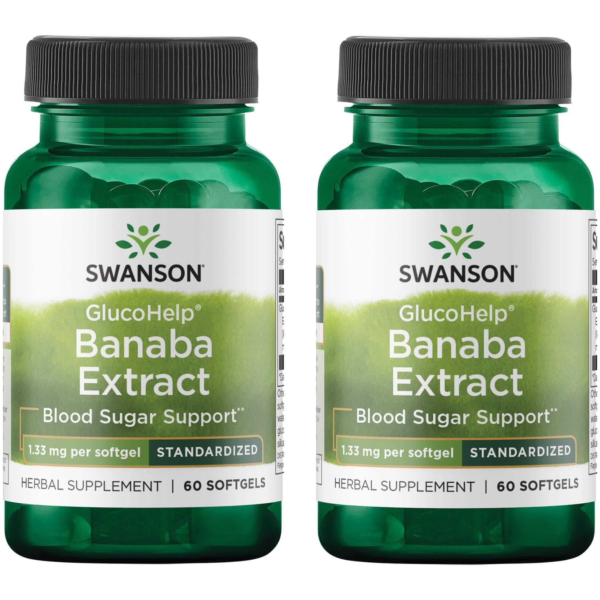 Swanson GlucoHelp Banaba Extract bottle and capsules for energy metabolism support