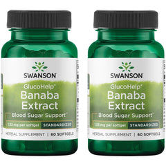 Swanson GlucoHelp Banaba Extract bottle and capsules for energy metabolism support