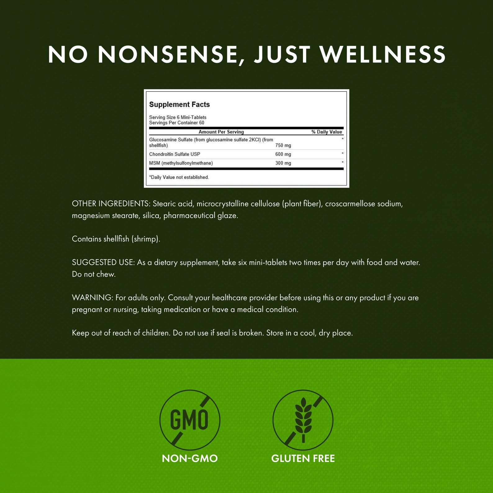 Swanson Glucosamine Chondroitin MSM gluten-free badge on product packaging