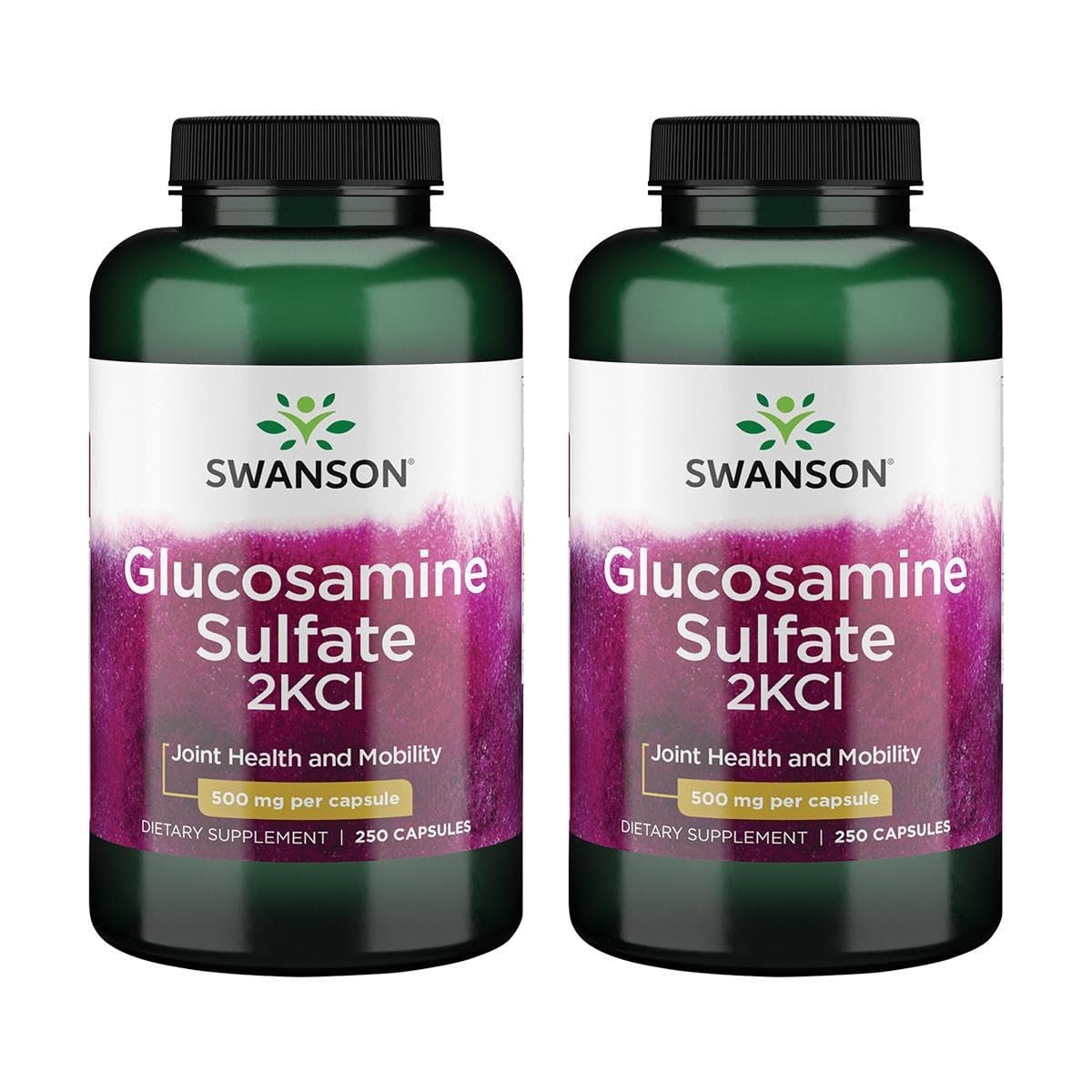 Swanson Glucosamine Sulfate 2KCl 500 mg bottle on shelf shows joint support potential.