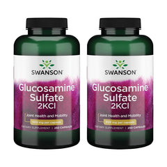 Swanson Glucosamine Sulfate 2KCl 500 mg bottle on shelf shows joint support potential.