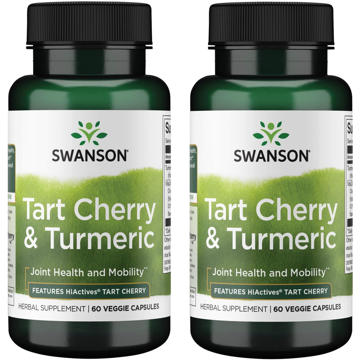 Swanson HIACTIVES Tart Cherry & Turmeric capsules for joint support and antioxidant wellness.