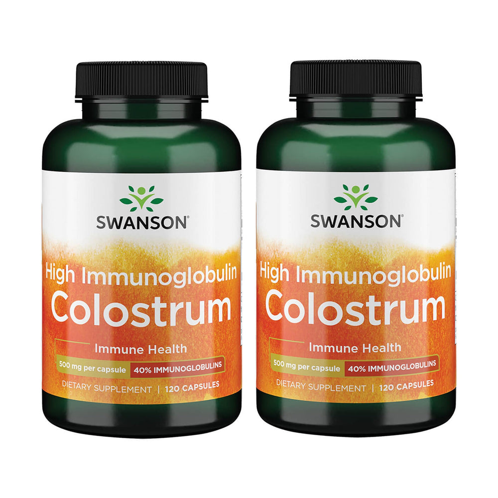 Swanson High Ig Colostrum bottle with capsules for daily immune support.