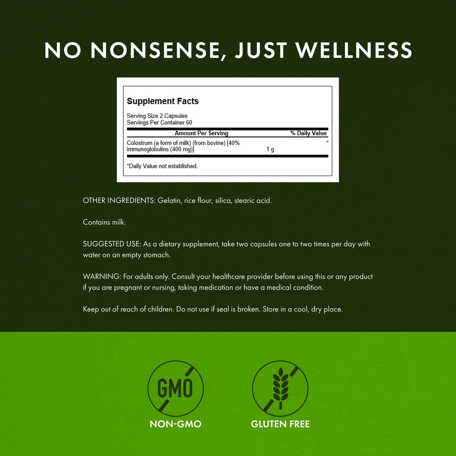Swanson High Ig Colostrum label showing the 500 mg dosage.