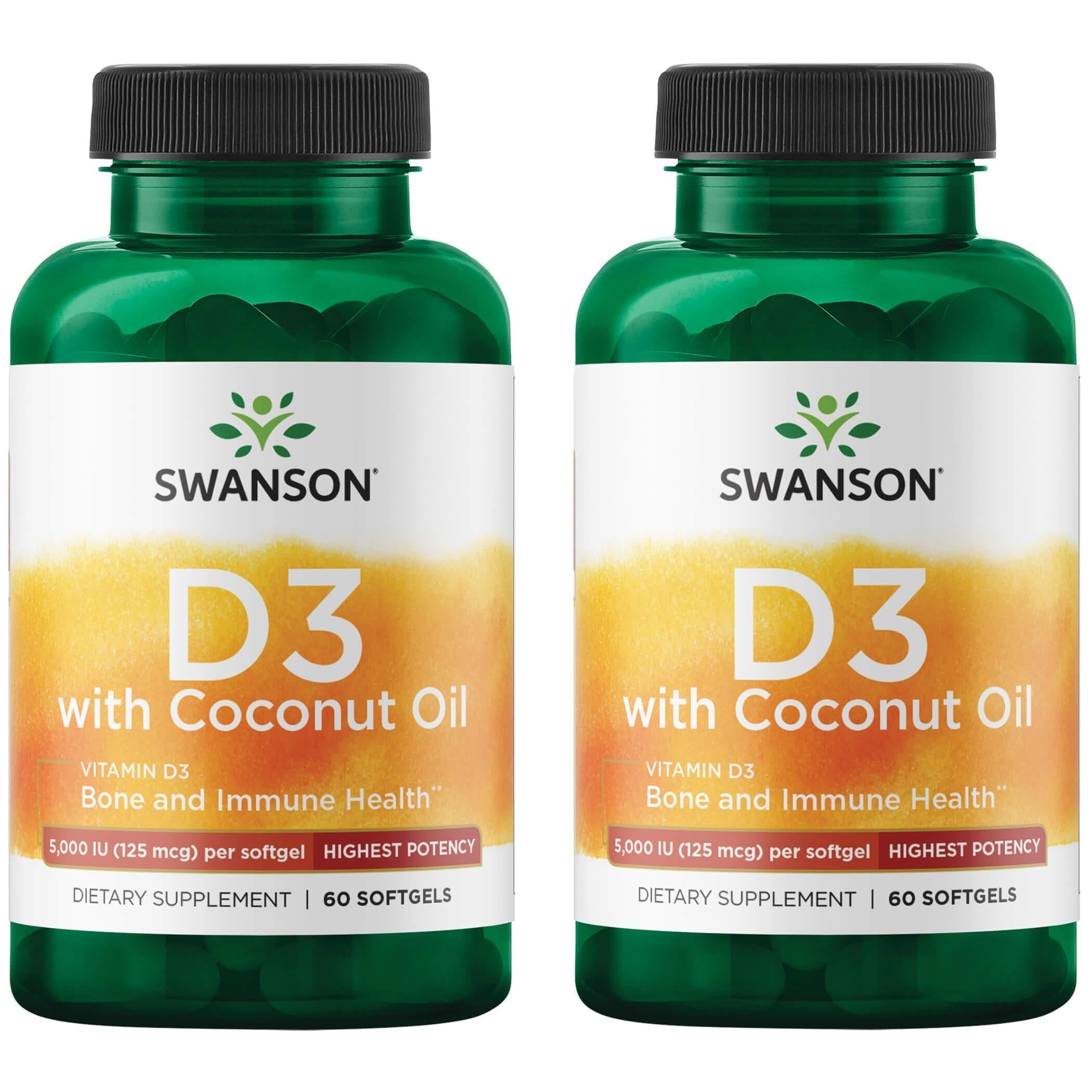 Swanson high-potency vitamin D-3 coconut softgel bottle for daily bone support