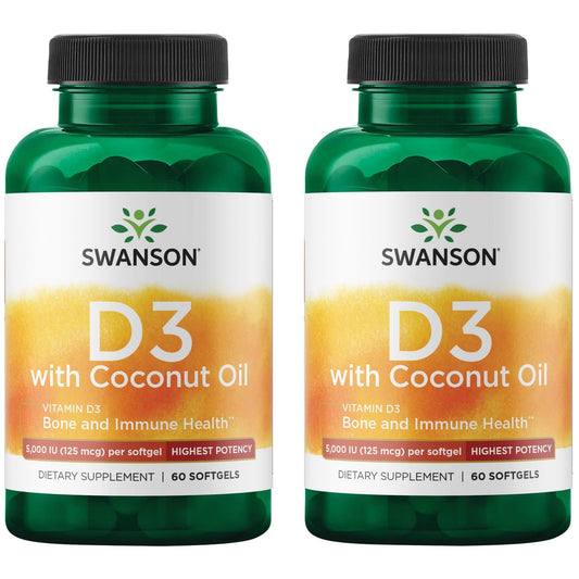 Swanson high-potency vitamin D-3 coconut softgel bottle for daily bone support