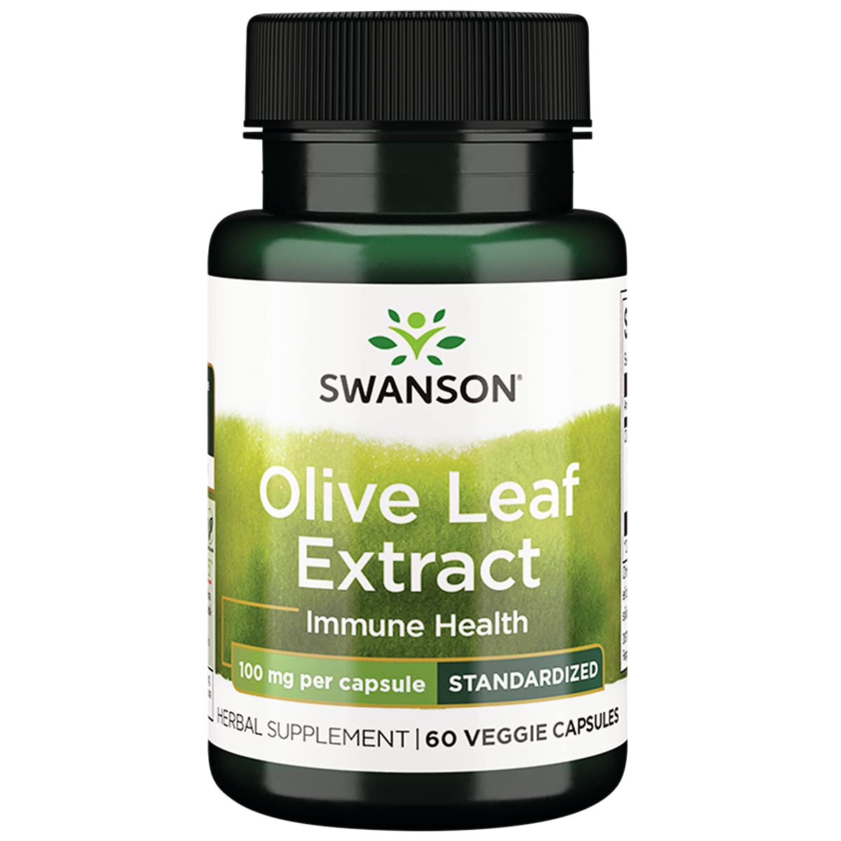 Swanson Olive Leaf Extract bottle front shows 100 mg dosage for daily support