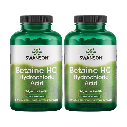 Swanson hydrochloric acid with pepsin 250 capsules bottle aids protein digestion.