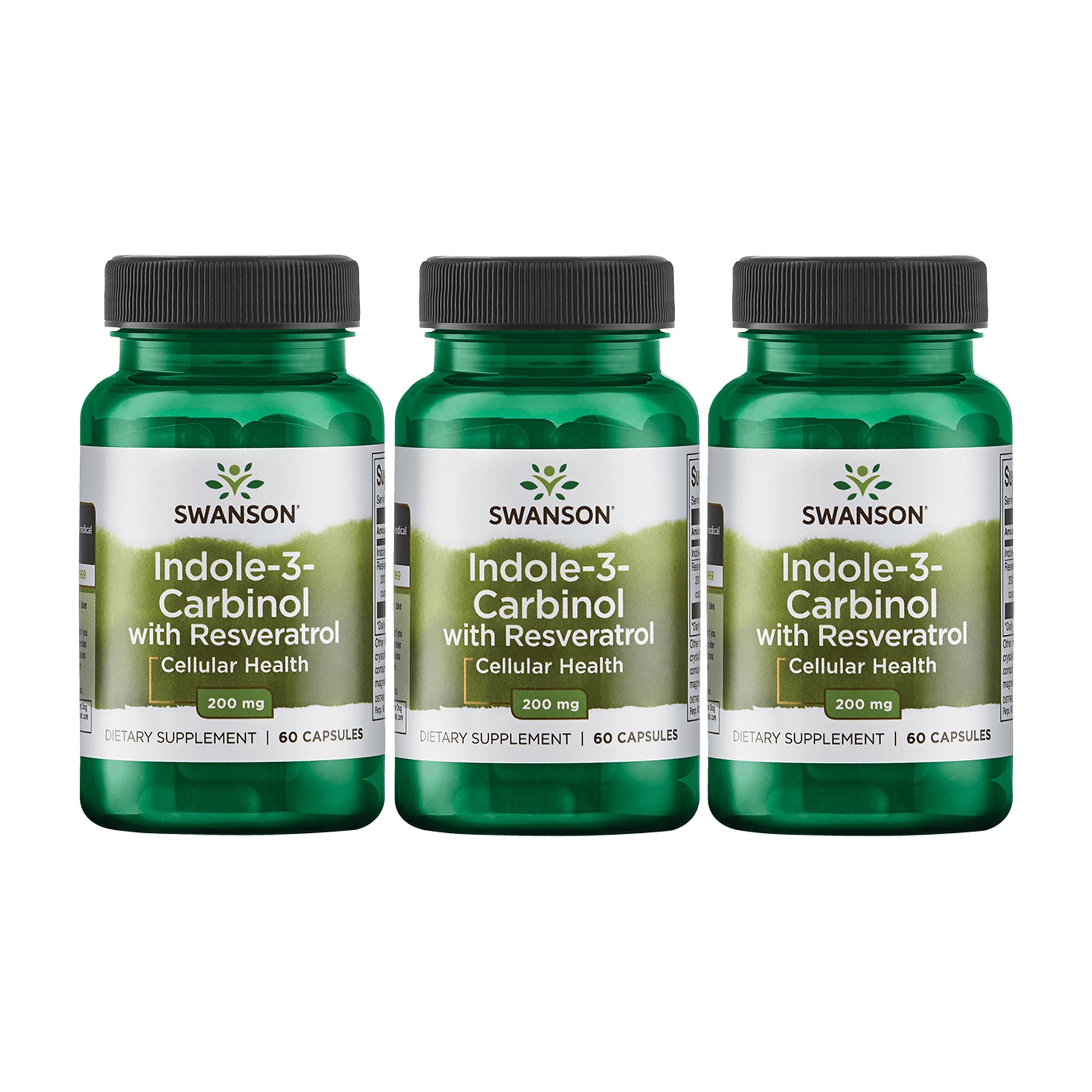 Swanson Indole-3-Carbinol with Resveratrol bottle supports cellular protection.