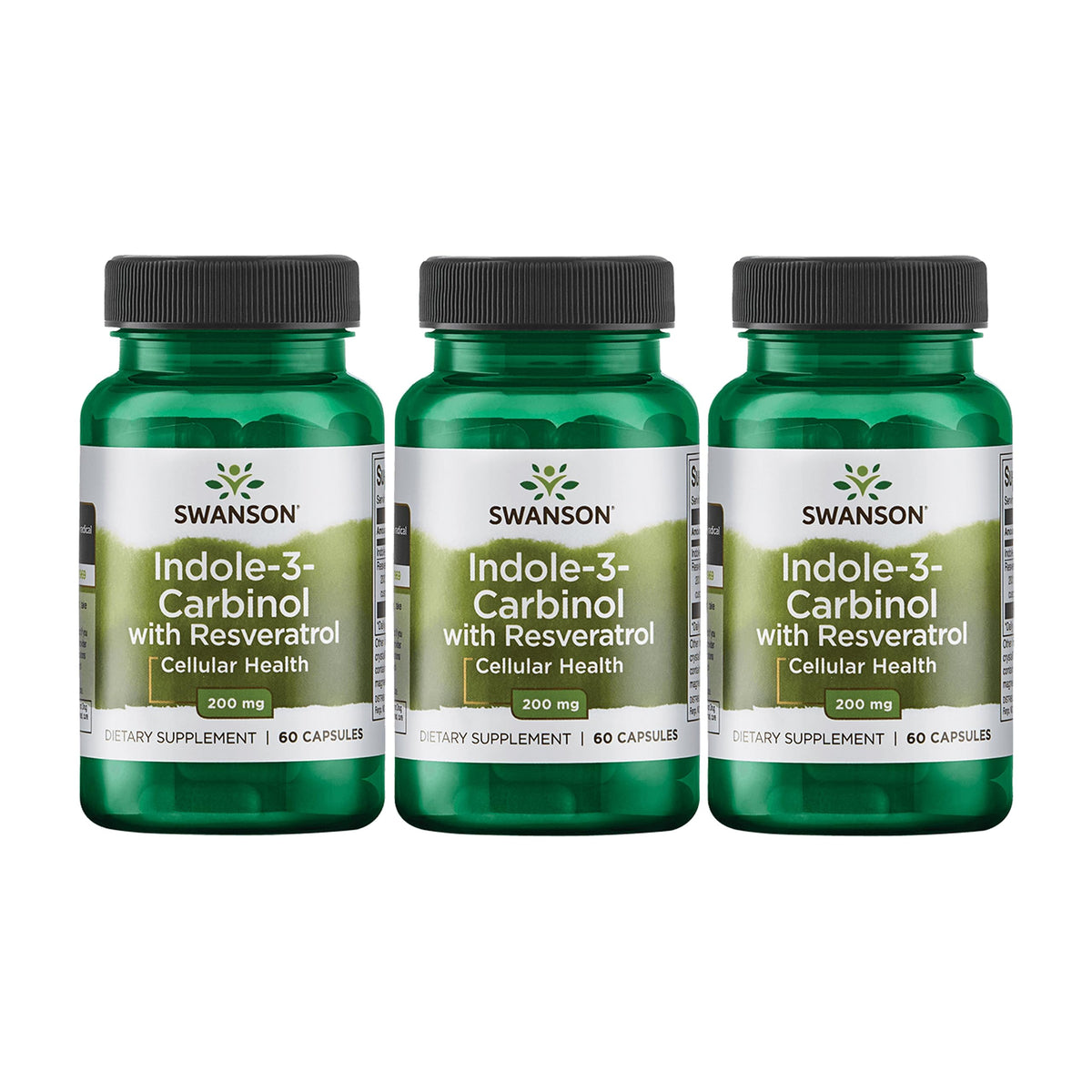 Swanson Indole-3-Carbinol with Resveratrol bottle supports cellular protection.