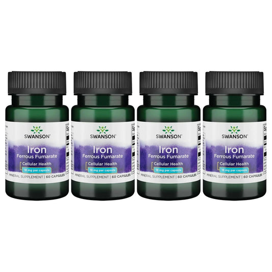 Swanson Iron ferrous fumarate capsule close-up, suggesting energy support and cellular health potential.