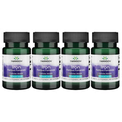 Swanson Iron ferrous fumarate capsule close-up, suggesting energy support and cellular health potential.