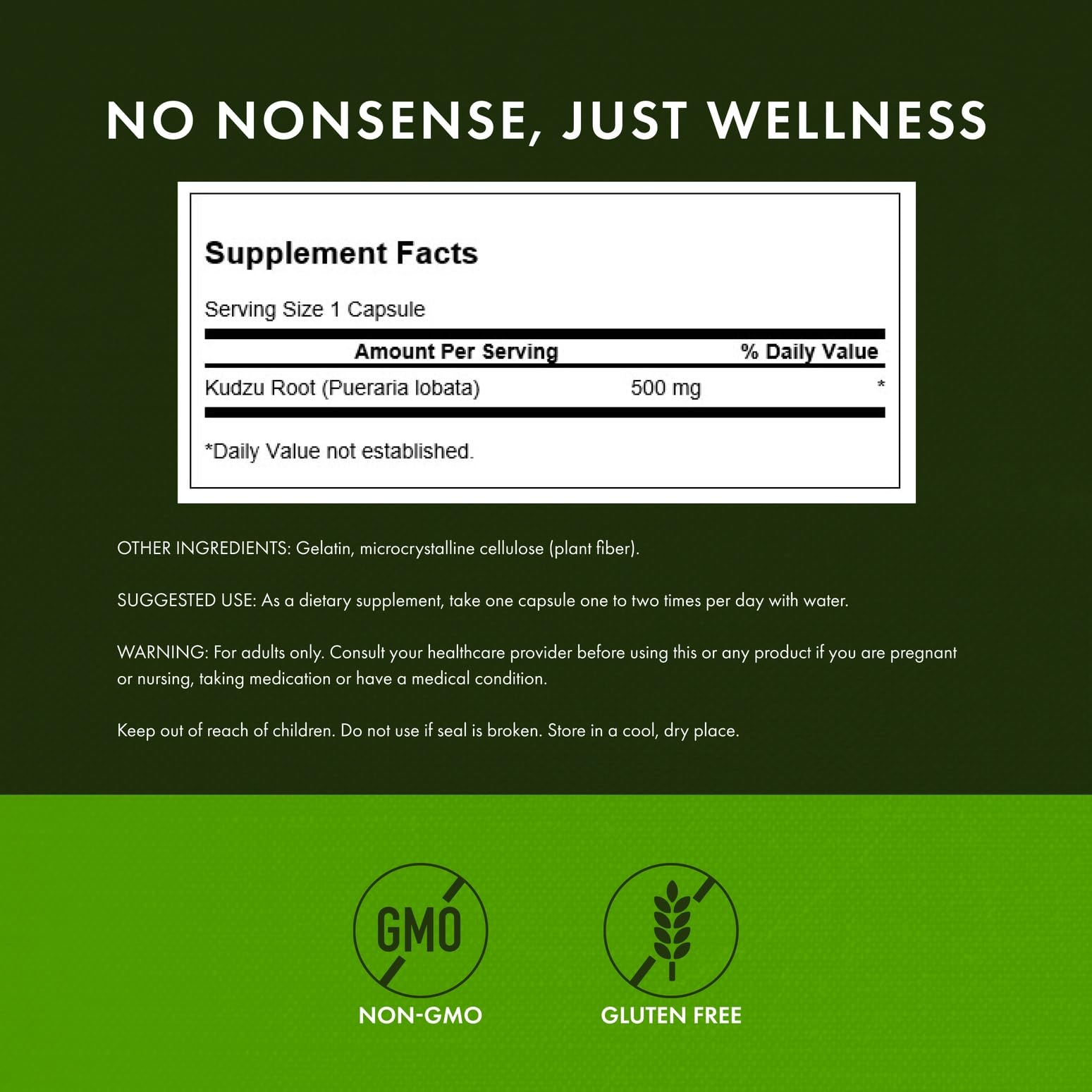 Swanson Kudzu Full Spectrum label close-up indicating purity and testing