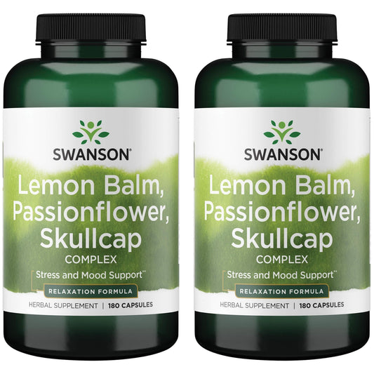 Swanson Lemon Balm Passion Flower Skullcap Complex bottle for calming support during evening routines
