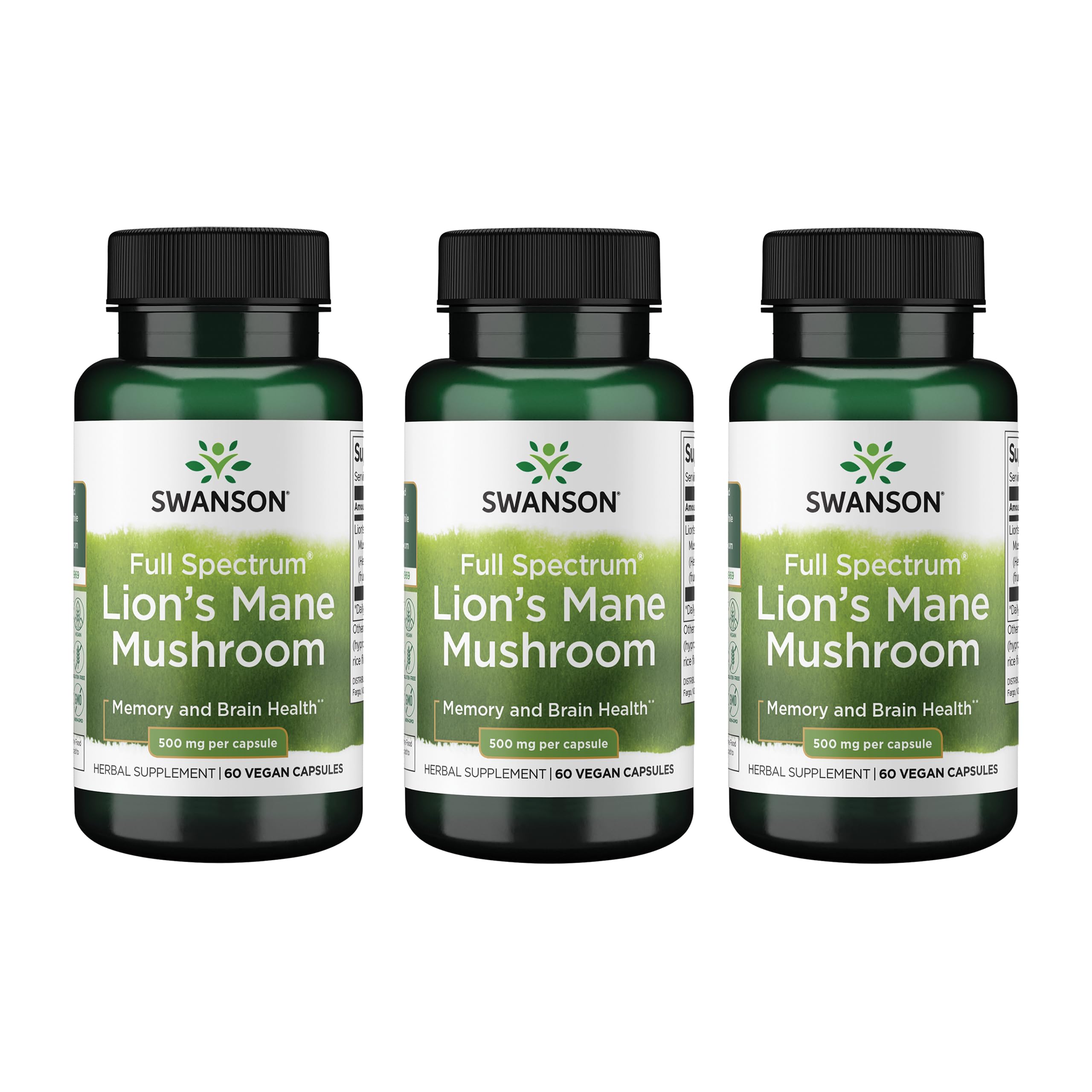 Swanson Lion's Mane bottle front promoting daily focus and clarity.