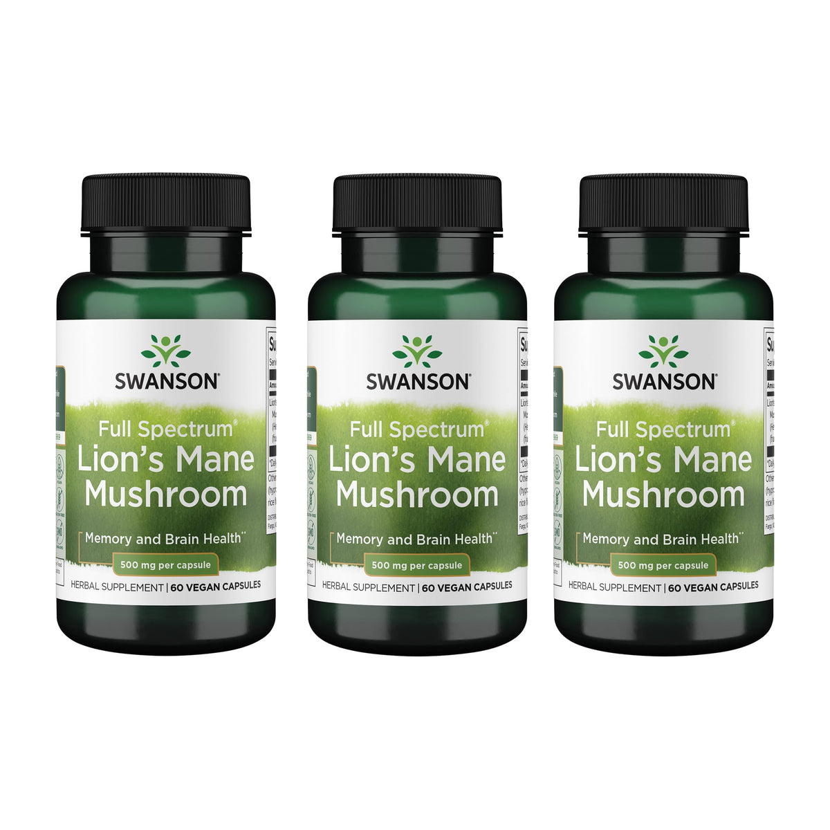 Swanson Lion's Mane bottle front promoting daily focus and clarity.