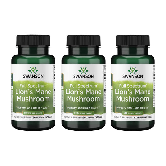 Swanson Lion's Mane bottle front promoting daily focus and clarity.