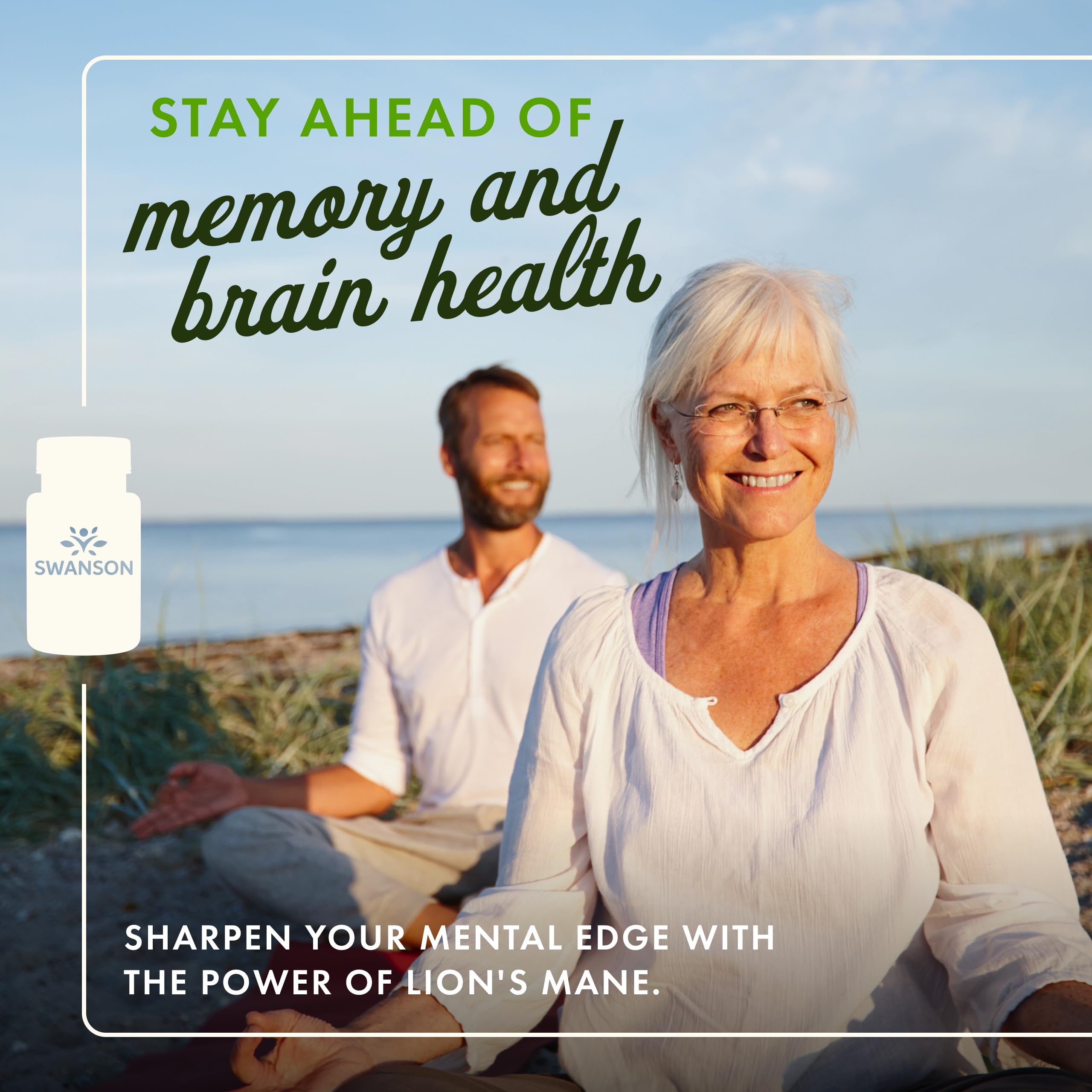 Swanson Lion's Mane capsules pack ready for daily cognitive care.
