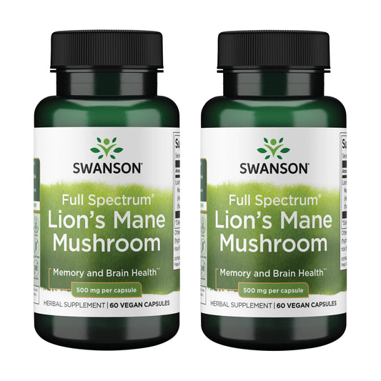 Swanson Lion's Mane full-spectrum bottle for focus support and mental clarity.