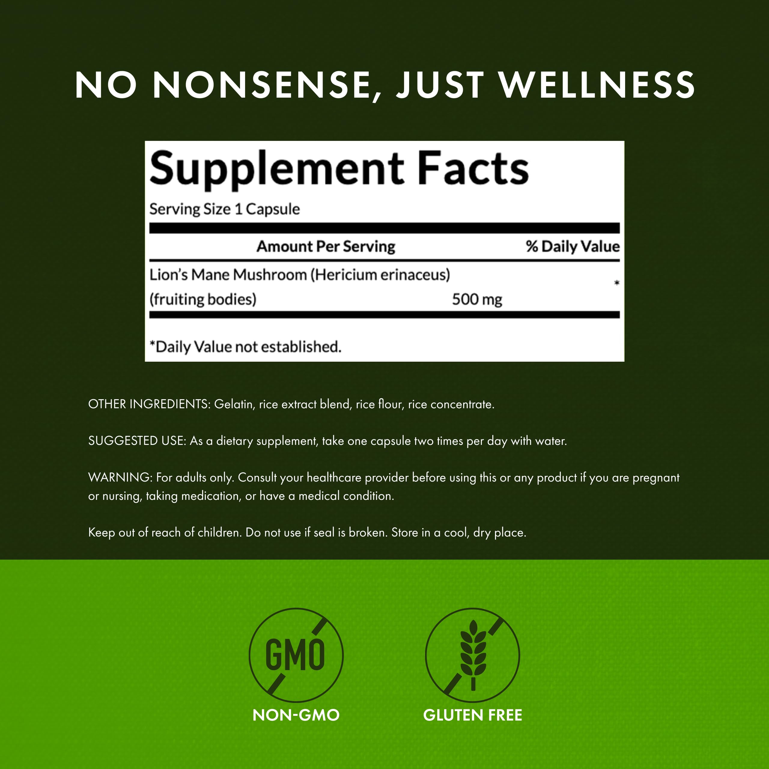 Swanson Lion's Mane label close-up highlighting traditional brain support.