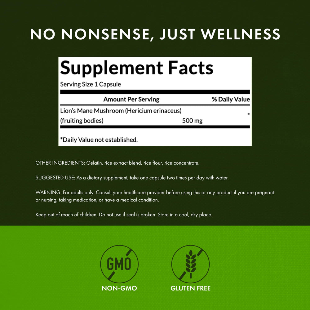 Swanson Lion's Mane label close-up emphasizes mushroom-derived antioxidant support.