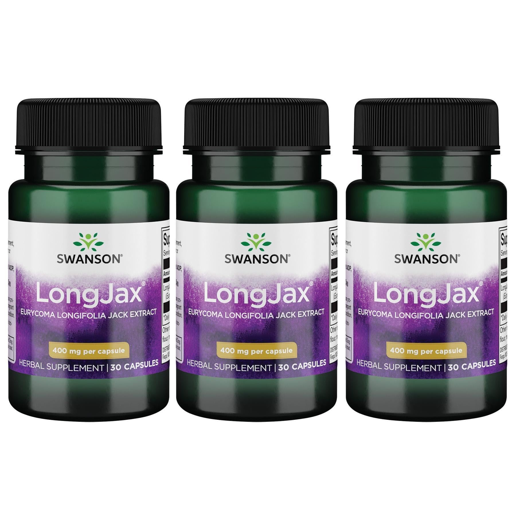 Swanson Longjax bottle with 400 mg Eurycoma longifolia extract capsules for daily energy and vitality