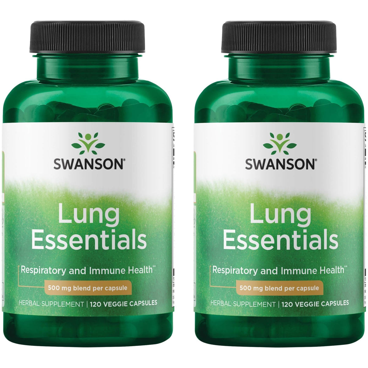 Swanson Lung Essentials bottle with two-pack capsules for immune and respiratory support.