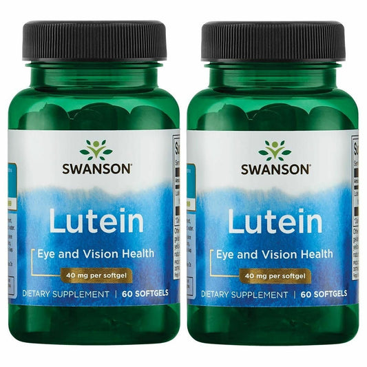Swanson Lutein softgels bottle close-up highlighting 40 mg support for eye health