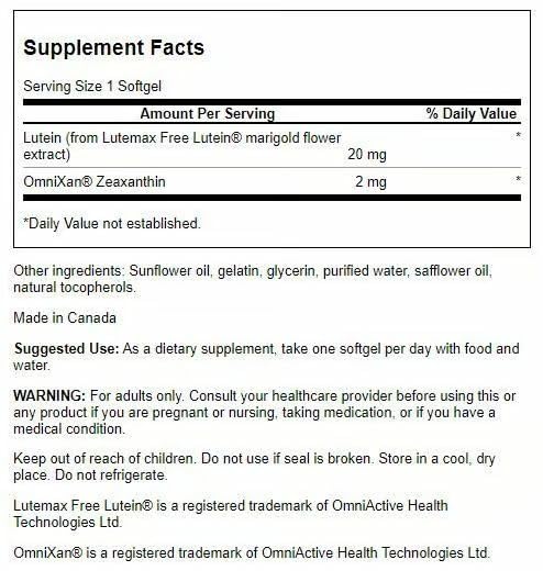 Swanson Lutein Zeaxanthin softgel capsules closeup illustrates convenient retina support.