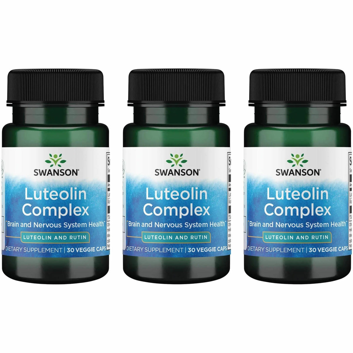 Swanson Luteolin Complex bottle front, supporting brain health and focus.