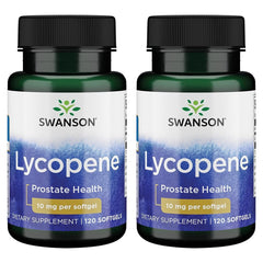 Swanson Lycopene 10 mg 120 sgels two-pack bottle highlighting antioxidant support and prostate wellness