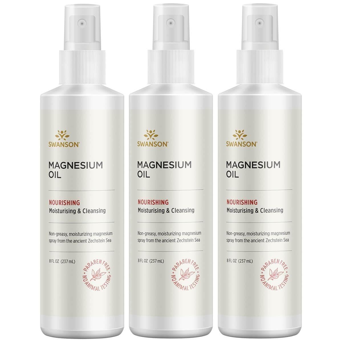 Swanson Magnesium Oil Spray bottle for muscle relief and skin nourishment with fast absorption.