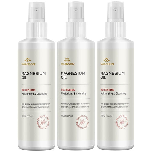 Swanson Magnesium Oil Spray bottle for muscle relief and skin nourishment with fast absorption.